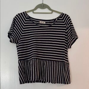 Madewell Navy and White Striped Short Sleeve Top